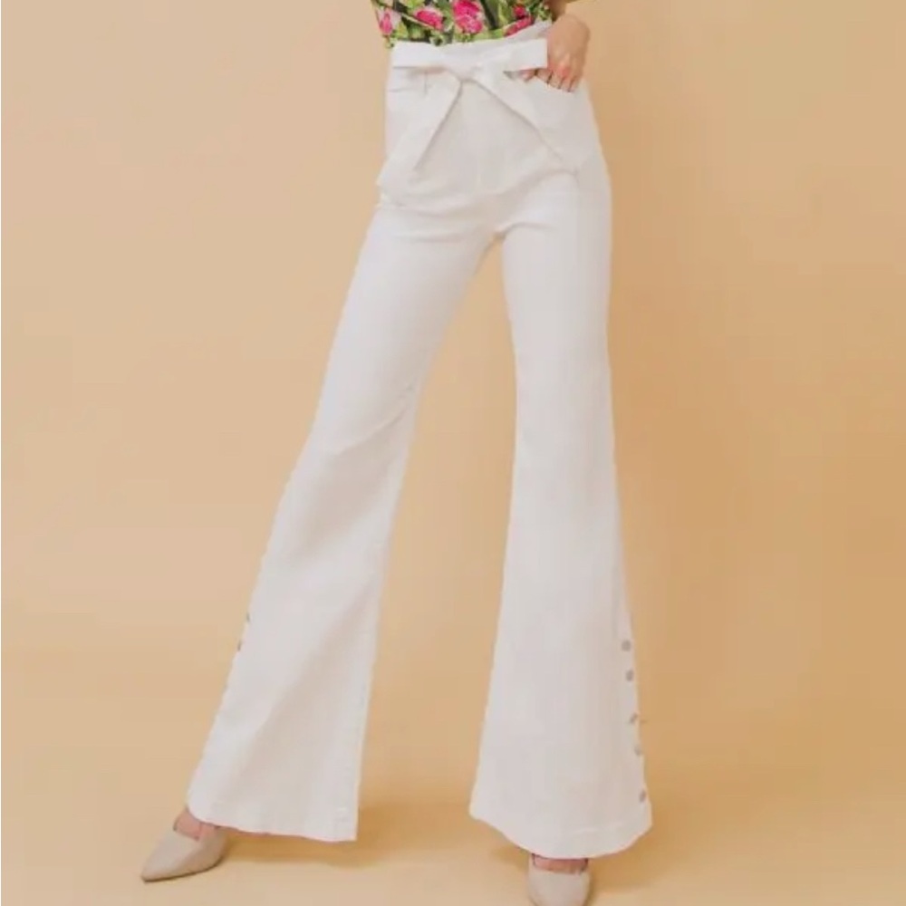 White High-Waisted Flare Pants